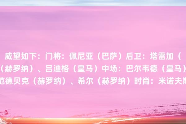 威望如下：门将：佩尼亚（巴萨）后卫：塔雷加（瓦伦西亚）、克雷